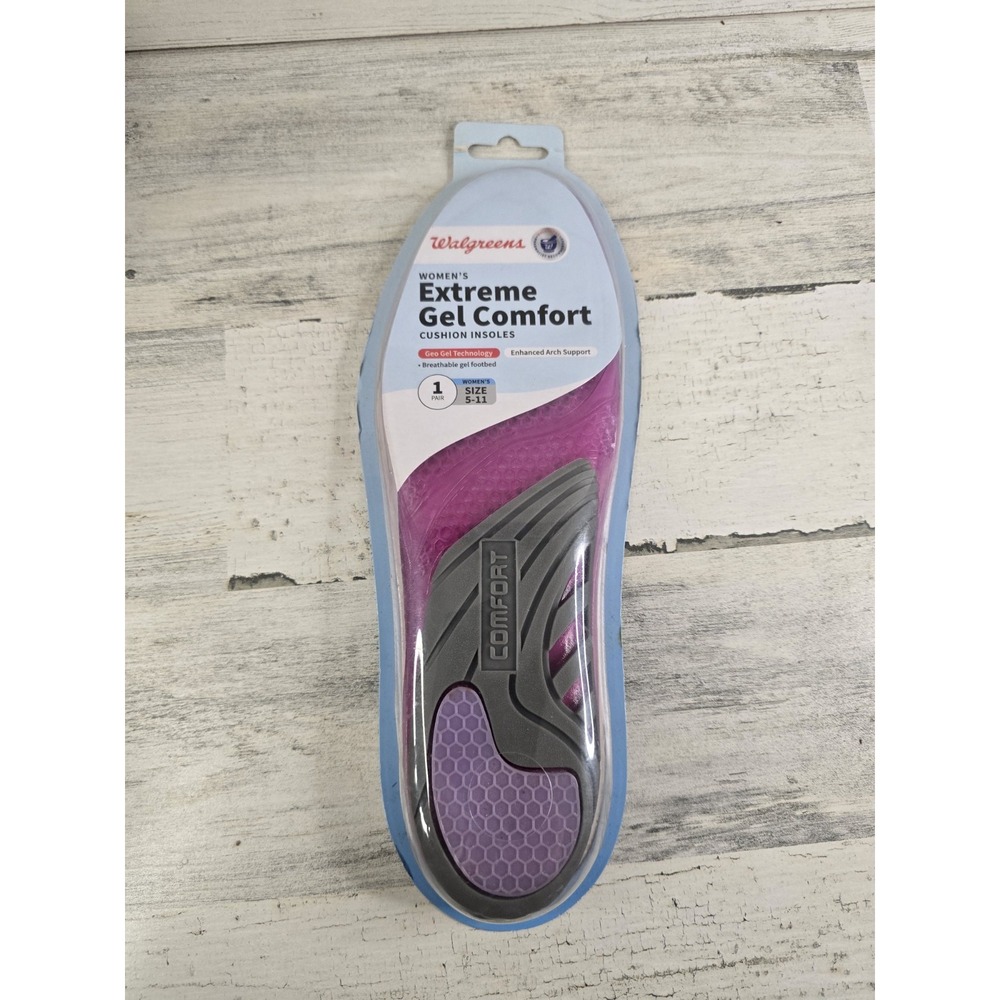 Walgreens Womens Extreme Gel Comfort Cushion Insoles Size 5-11 Geo Gel Support